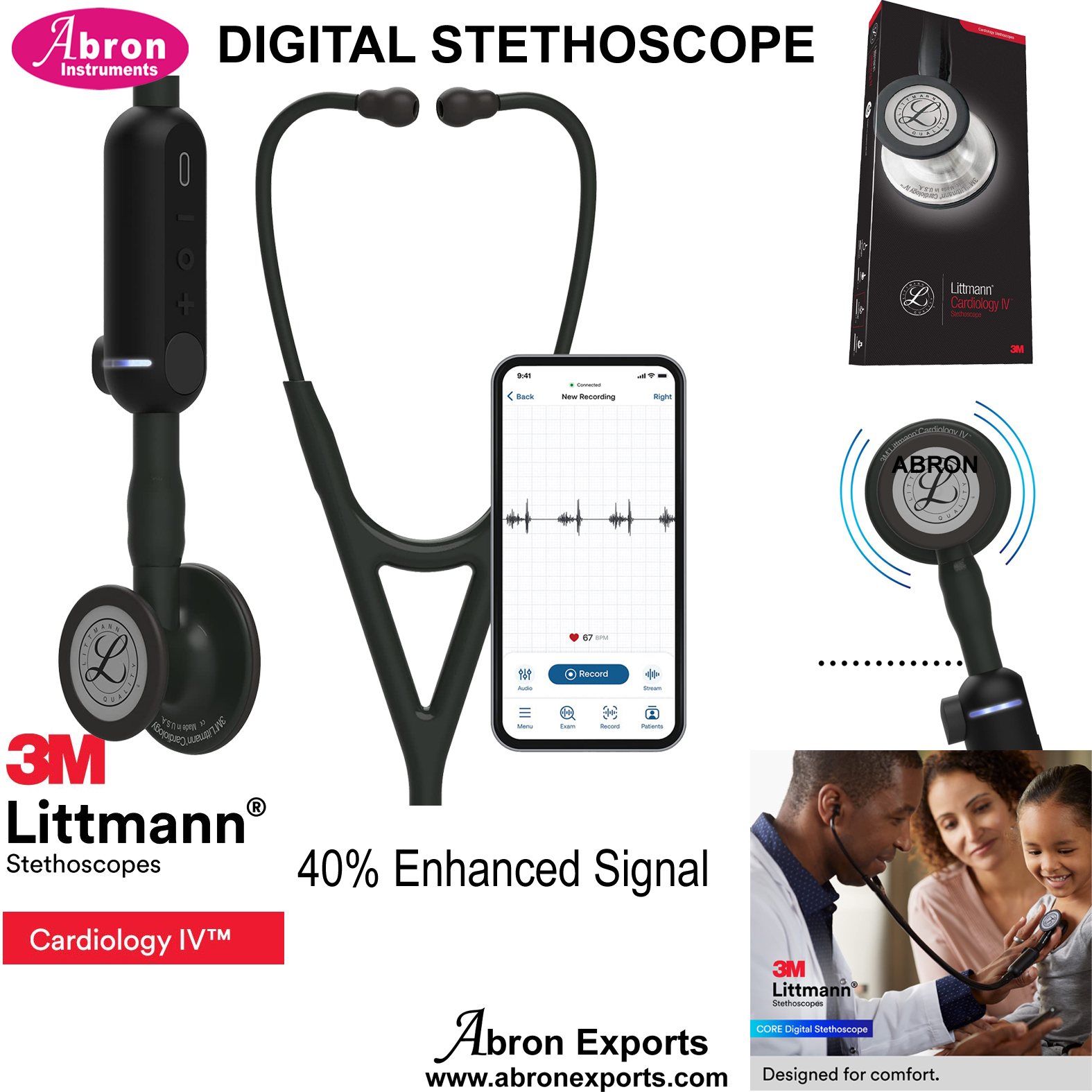 Stethoscope Cardiac Digital 3M Littmann Core Cardiac With Sensitive Chest Piece Stem Tube 27 Inch Abron AB-2751STLD 
